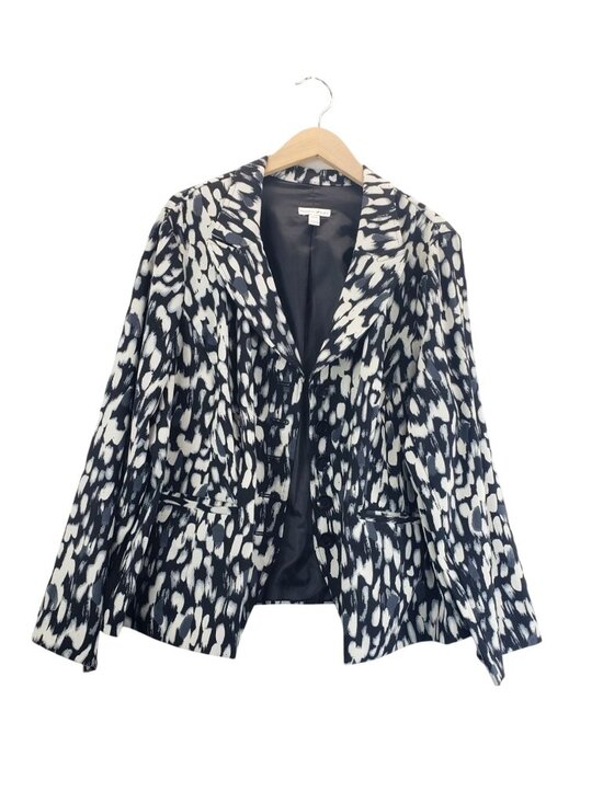 Fashion Bug Jackets & Blazers - Blazer Black White Abstract Print 22W Fashion Bug Career Wear Pockets Collar